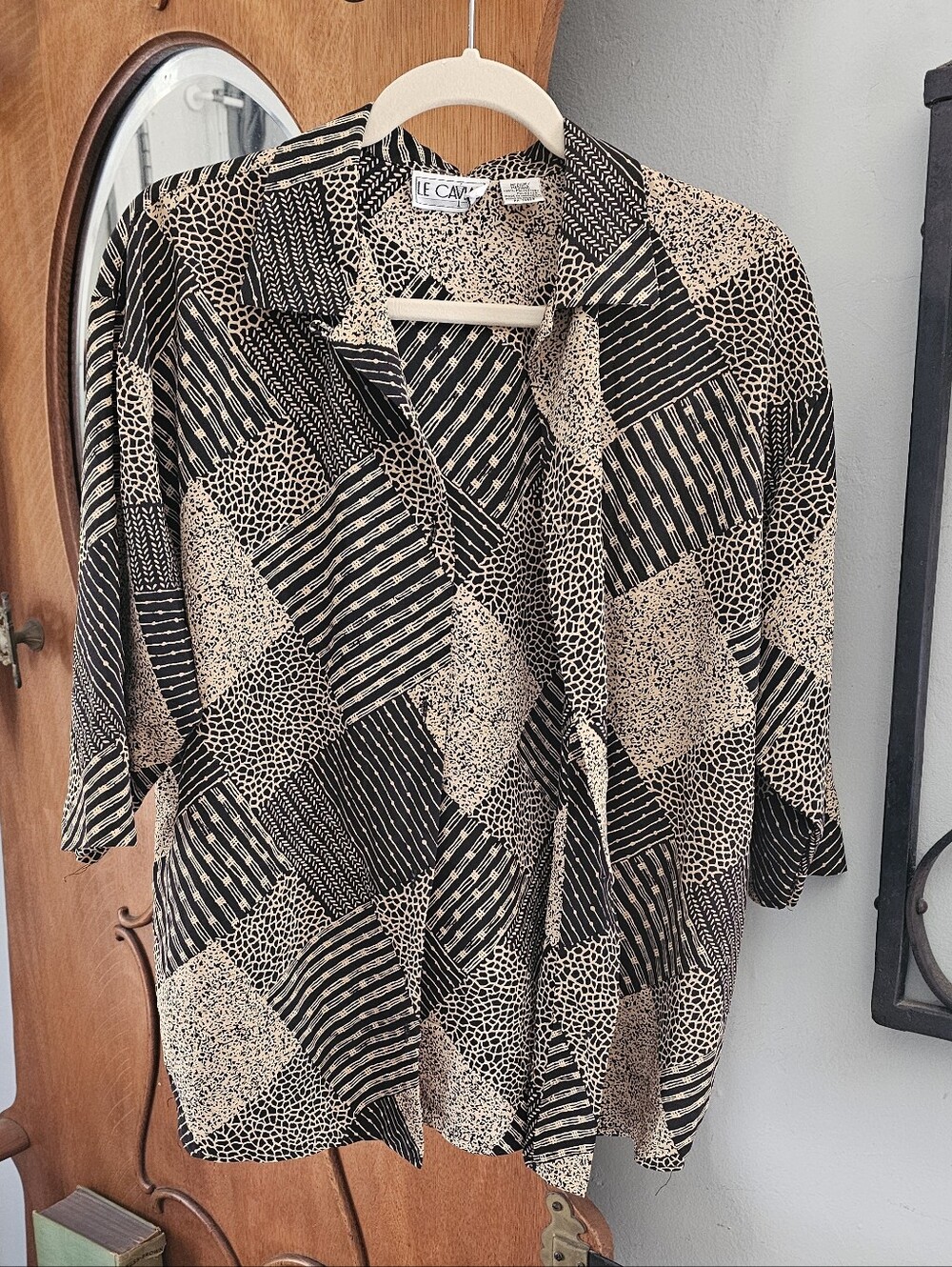 Le Caviar Abstract Patchwork Print Oversized Tunic Blouse Medium